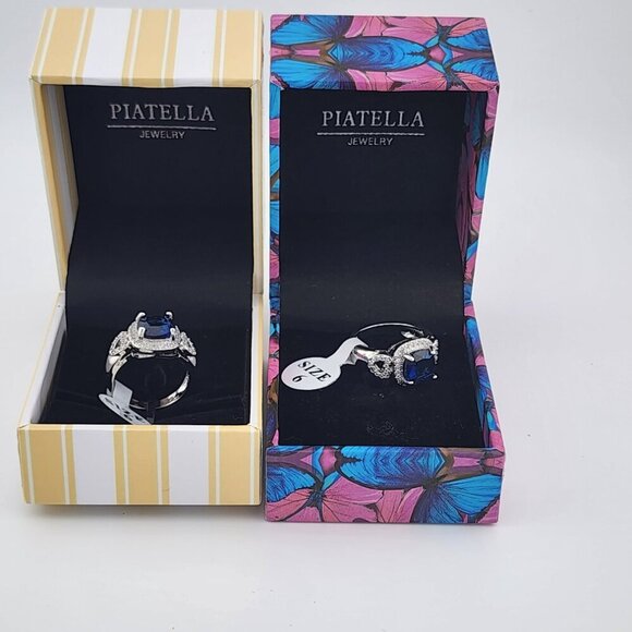 Brand New Gold Plated Double Heart Blue gemstone Ring - Picture 2 of 8